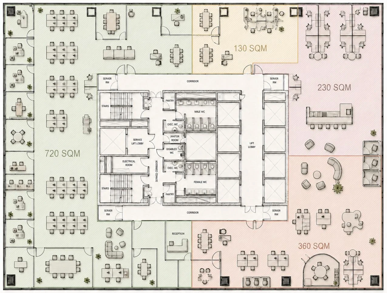 WTC Abuja typical office floor plan — 1,440 m² Grade A space per floor